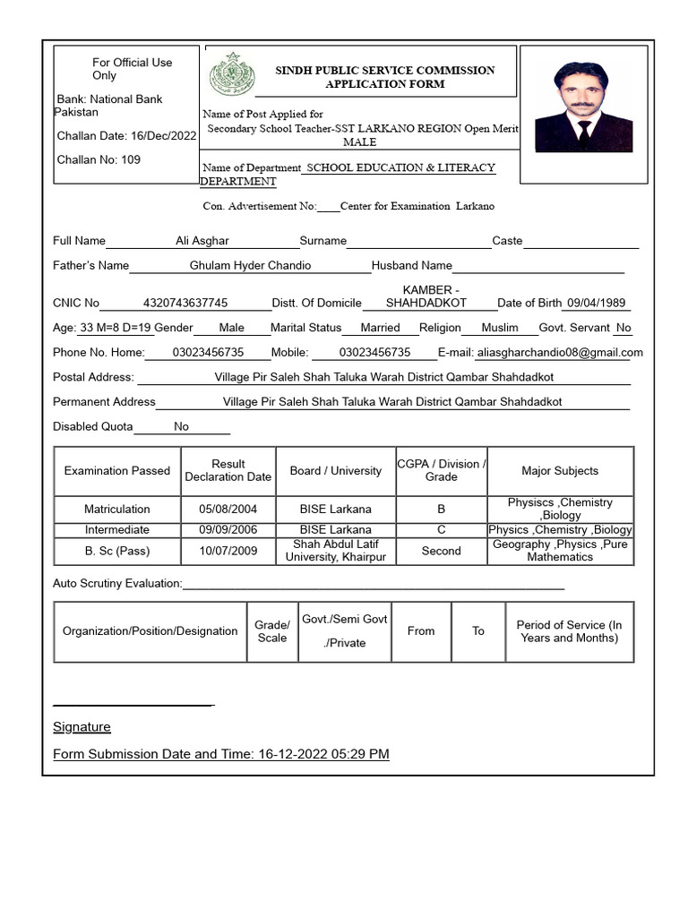 SST Application Form - Larkano Region | PDF