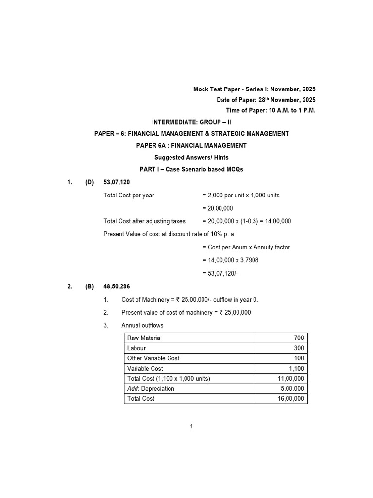 Financial Management Mock Test Paper 2025 | PDF | Cost Of Capital ...