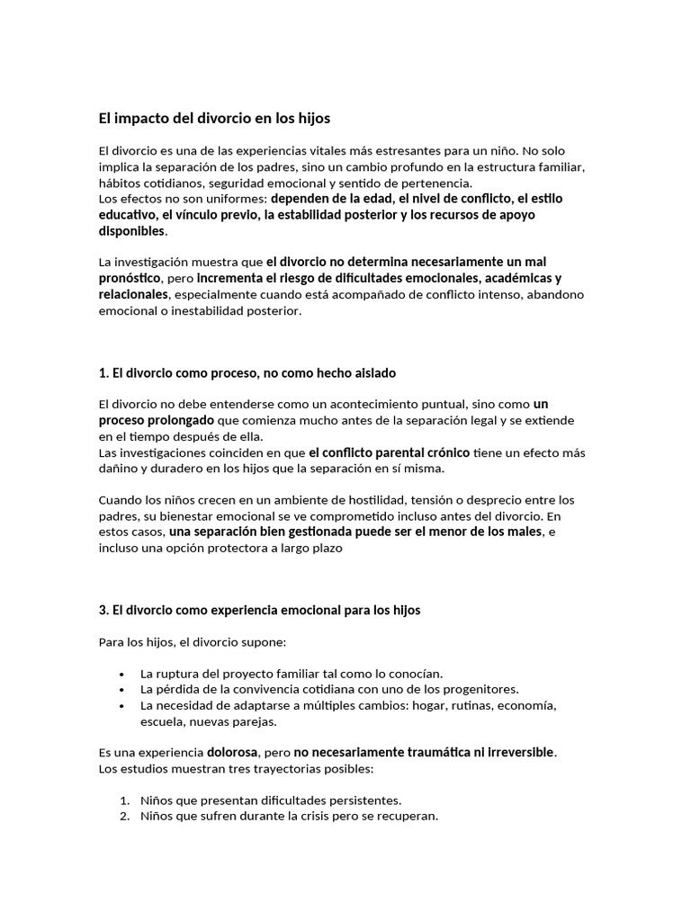 Efectos del divorcio en los hijos | PDF | Las emociones | Divorcio