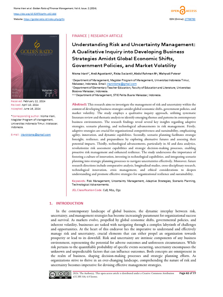 Risk and Uncertainty in Business Strategies | PDF | Risk | Scenario ...