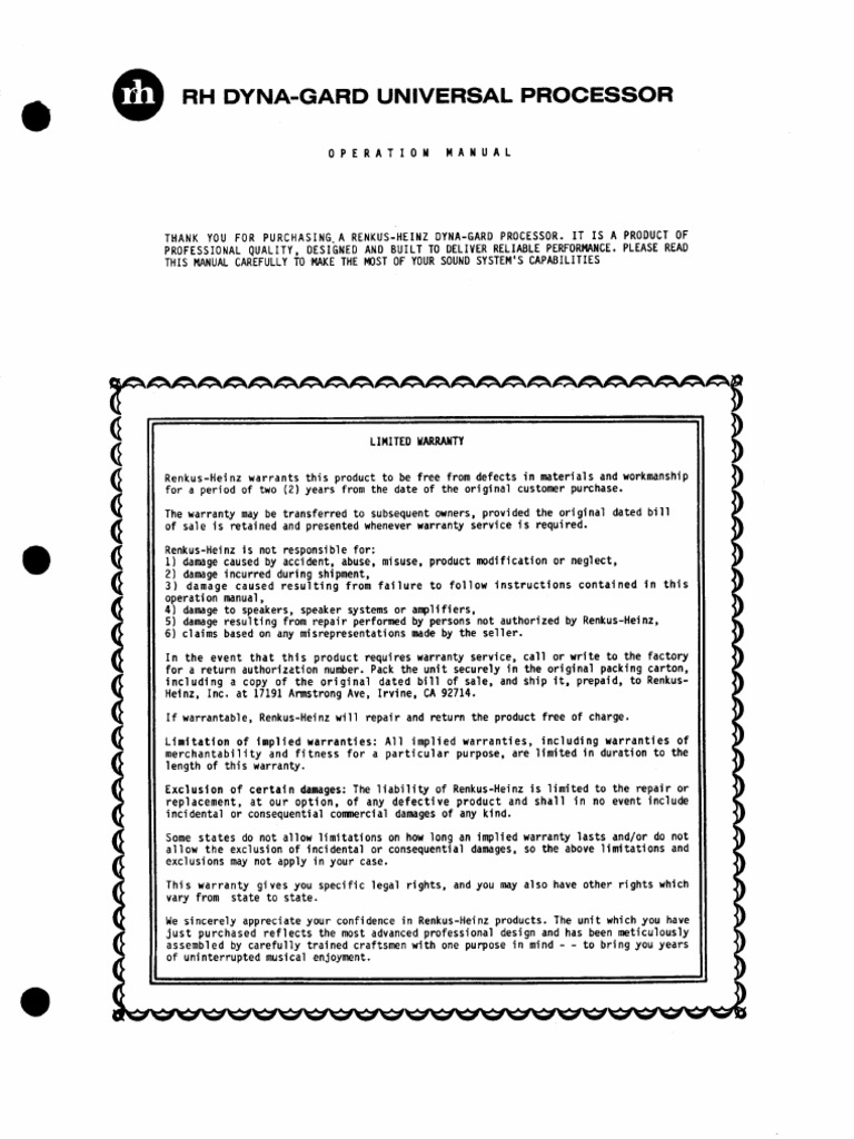 RH-2 Manual | PDF