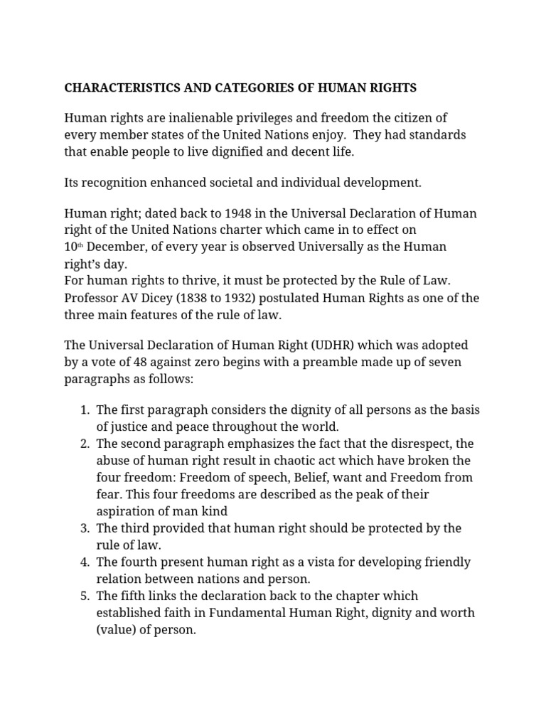 Human Rights: Characteristics and Categories | PDF | Human Rights ...