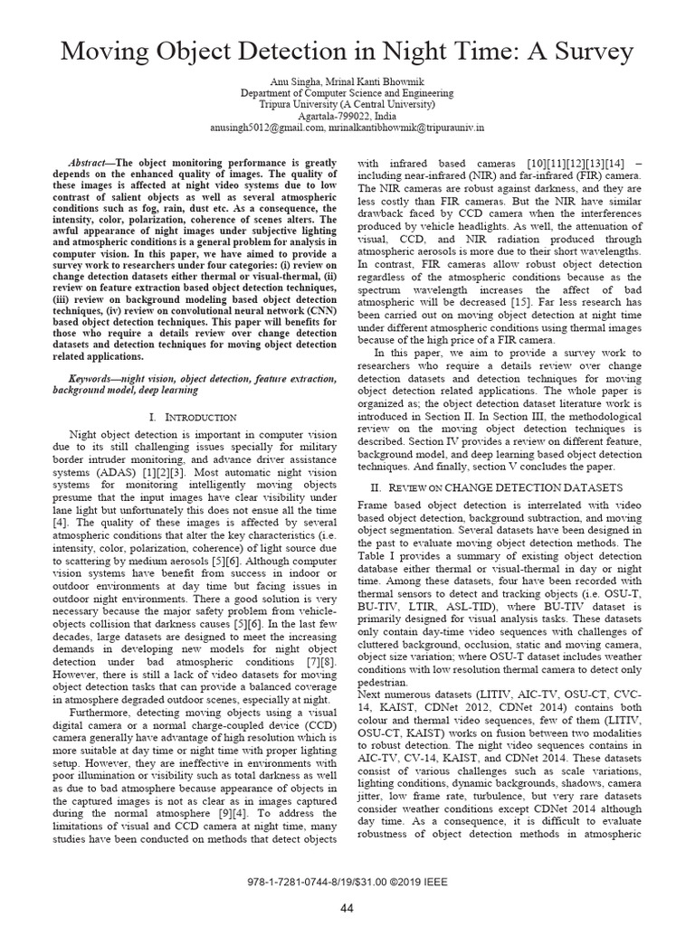 Nighttime Moving Object Detection Survey | PDF | Infrared | Image ...