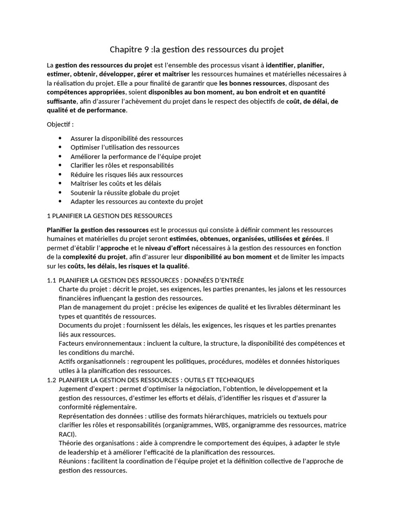 Gestion efficace des ressources projet | PDF | Gestion des ressources ...