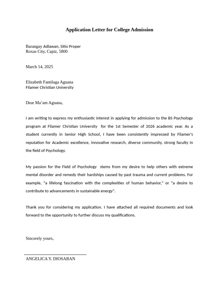 College Admission Application Letters | PDF | Mental Health ...