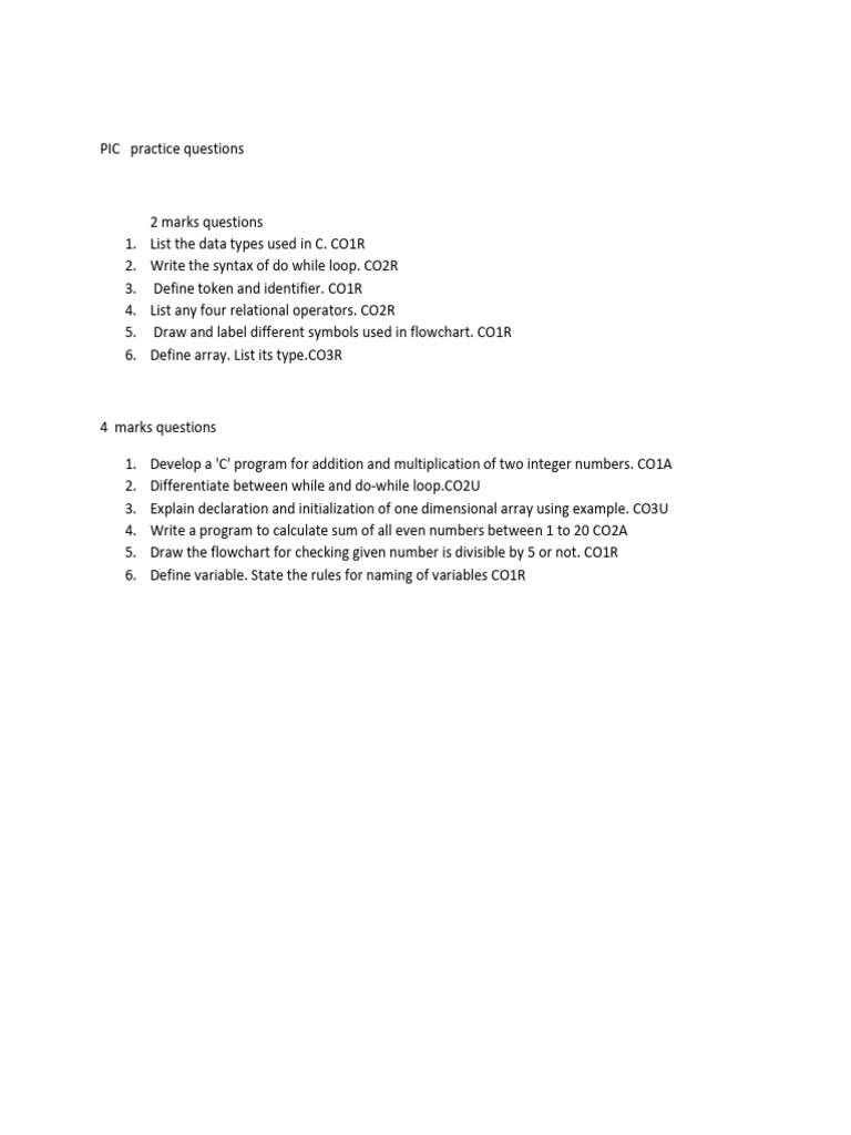 C Programming Practice Questions | PDF