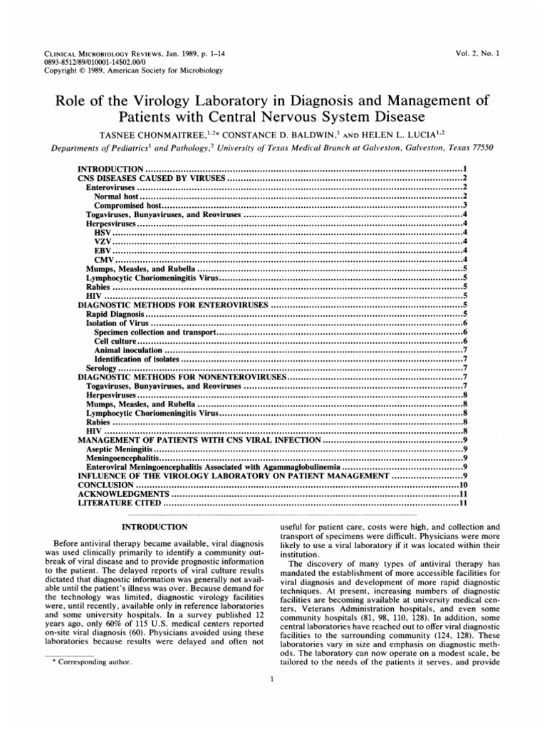 Virology Lab's Role in CNS Disease Management | PDF | Meningitis ...