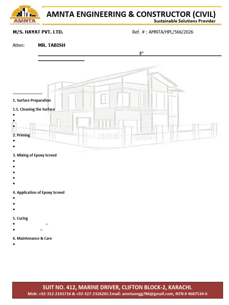 Proposal Epoxy Screeding or Cemetitiouos Screeding and Joint Treatment ...