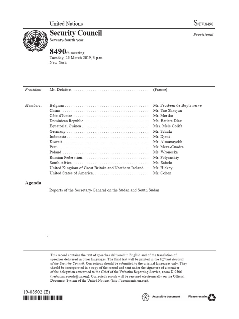 UN Security Council Meeting on Sudan | PDF | Sudan | Internally ...