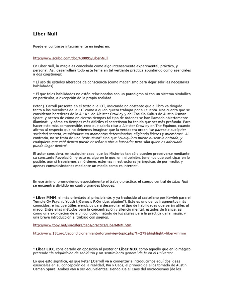 Liber Null: Magia Práctica y Caos | PDF | Pensamiento | Causalidad