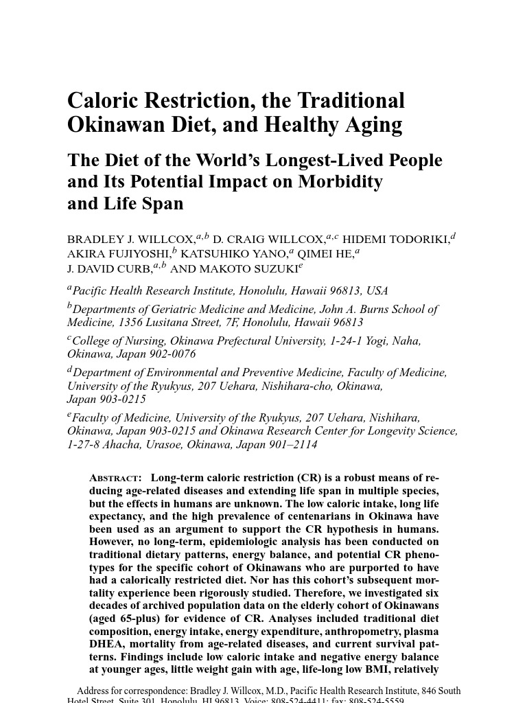 Caloric Restriction, The Traditional Okinawan Diet, and Healthy Aging ...