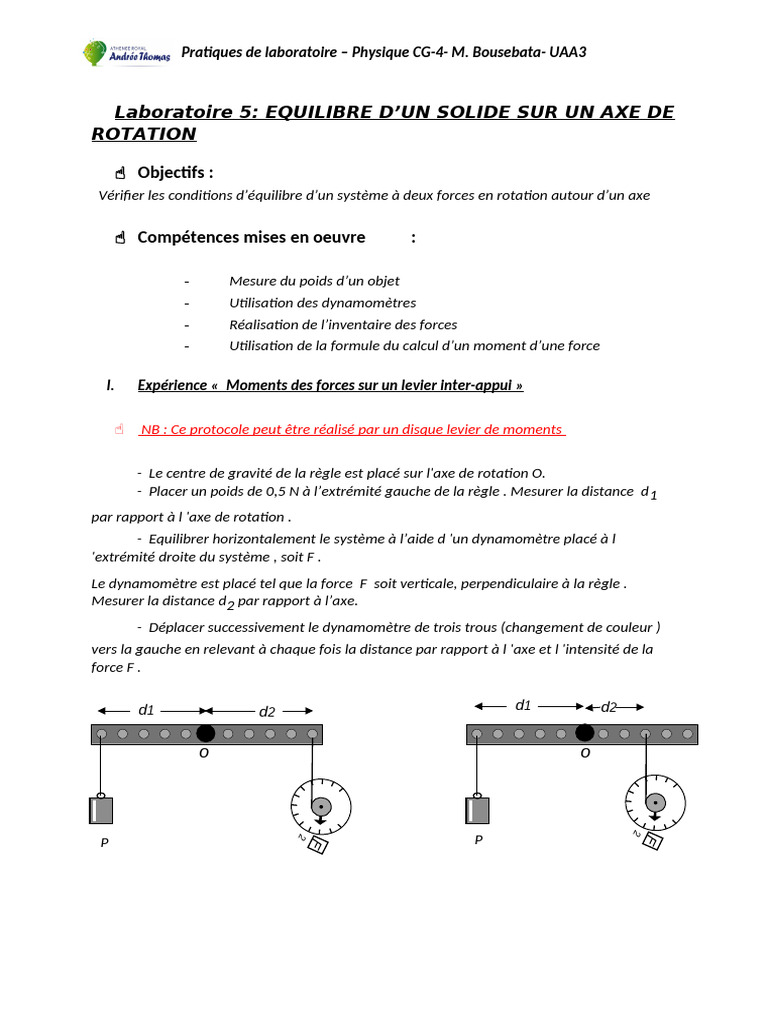 Équilibre d'un solide en rotation | PDF | Moment d'une force | Poids