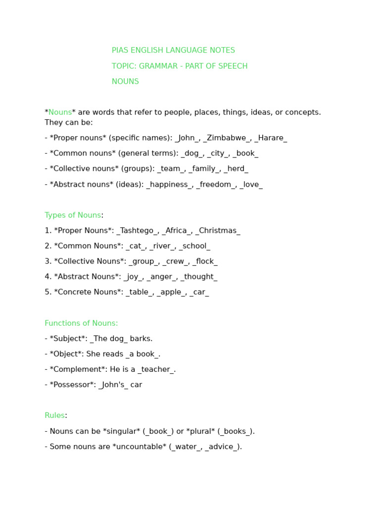 English Grammar: Parts of Speech Guide | PDF | Noun | Adverb