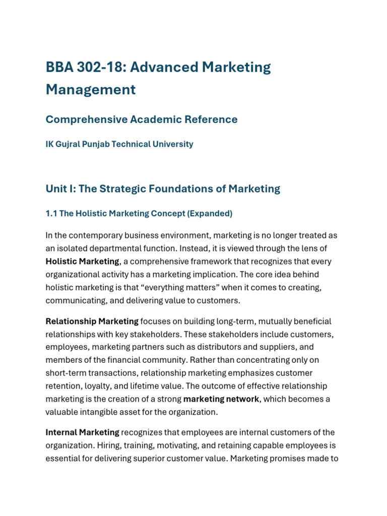 Advanced Marketing Management Guide | PDF | Marketing | Brand