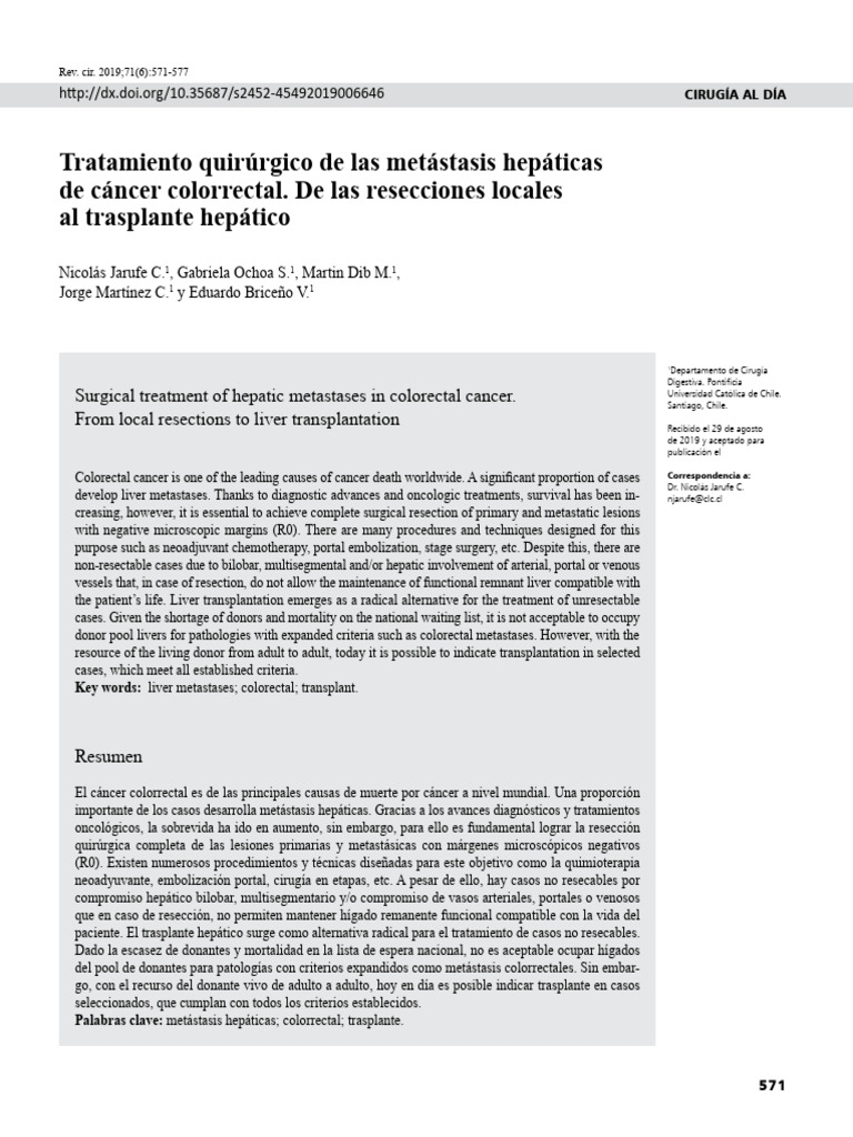 Metastasis hepatica cancer colorrectal. Tratamiento | PDF | Cáncer ...