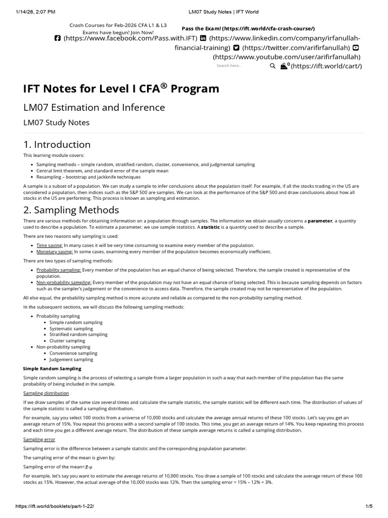 LM07 Study Notes _ IFT World | PDF | Resampling (Statistics) | Sampling ...