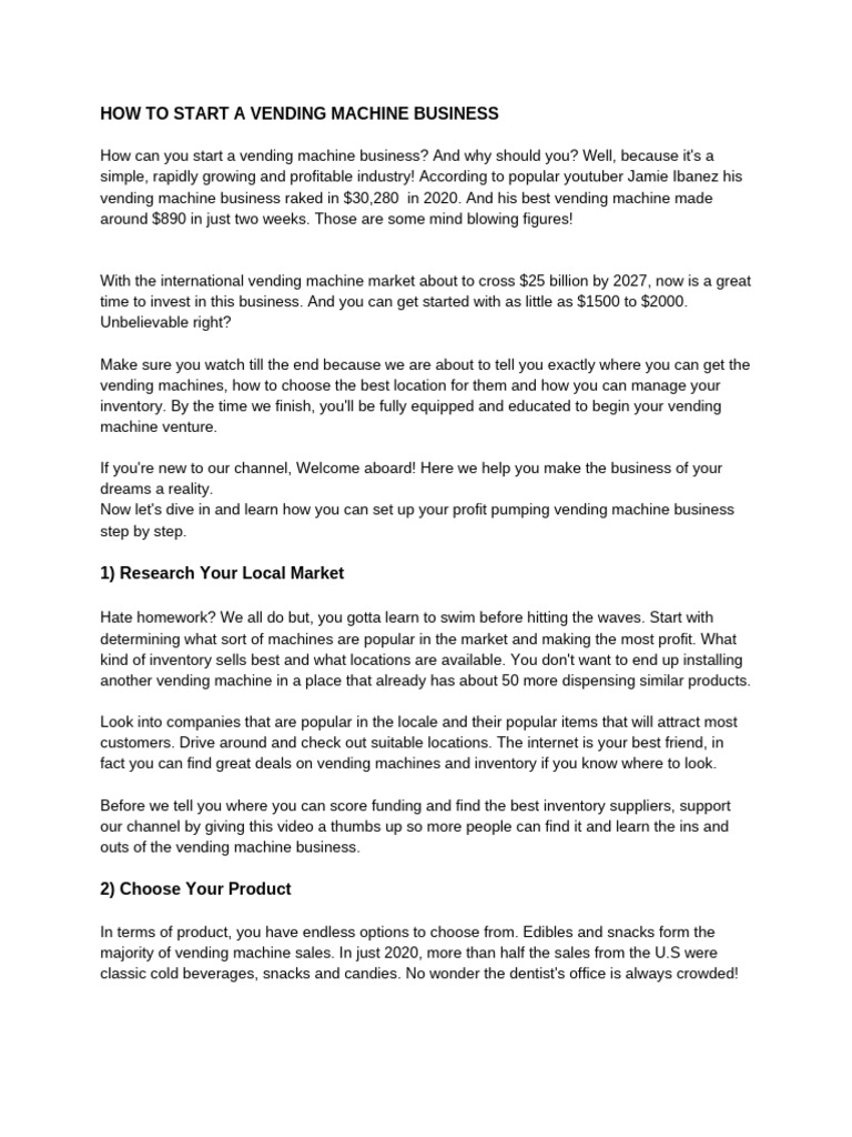 Start Your Vending Machine Business Guide | PDF | Vending Machine ...