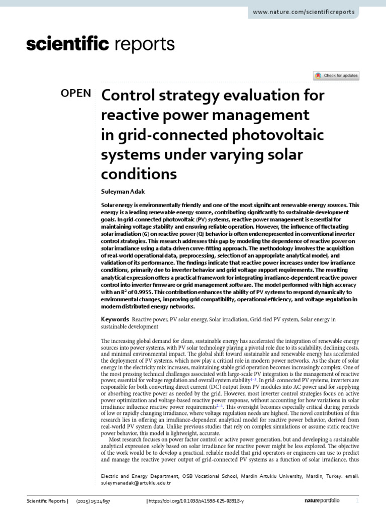Reactive Power Management in PV Systems | PDF | Photovoltaic System ...