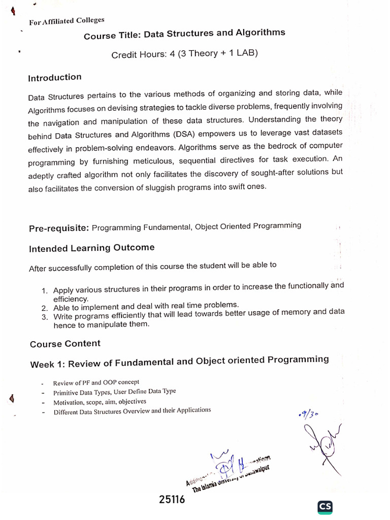 Data Structures and Algorithms Course Outline | PDF | Theoretical ...