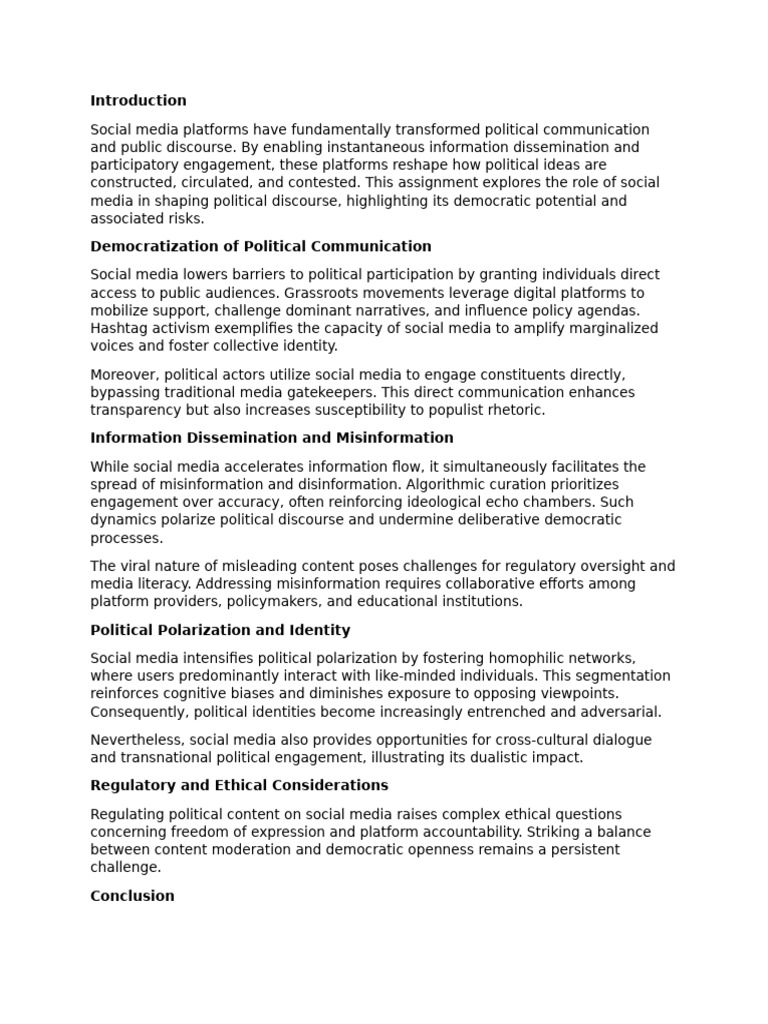 Social Media's Impact on Political Discourse | PDF | Social Media ...