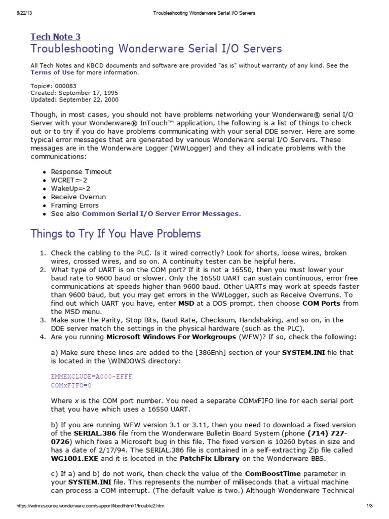 Troubleshooting Wonderware I/O Servers | PDF | Computing | Software