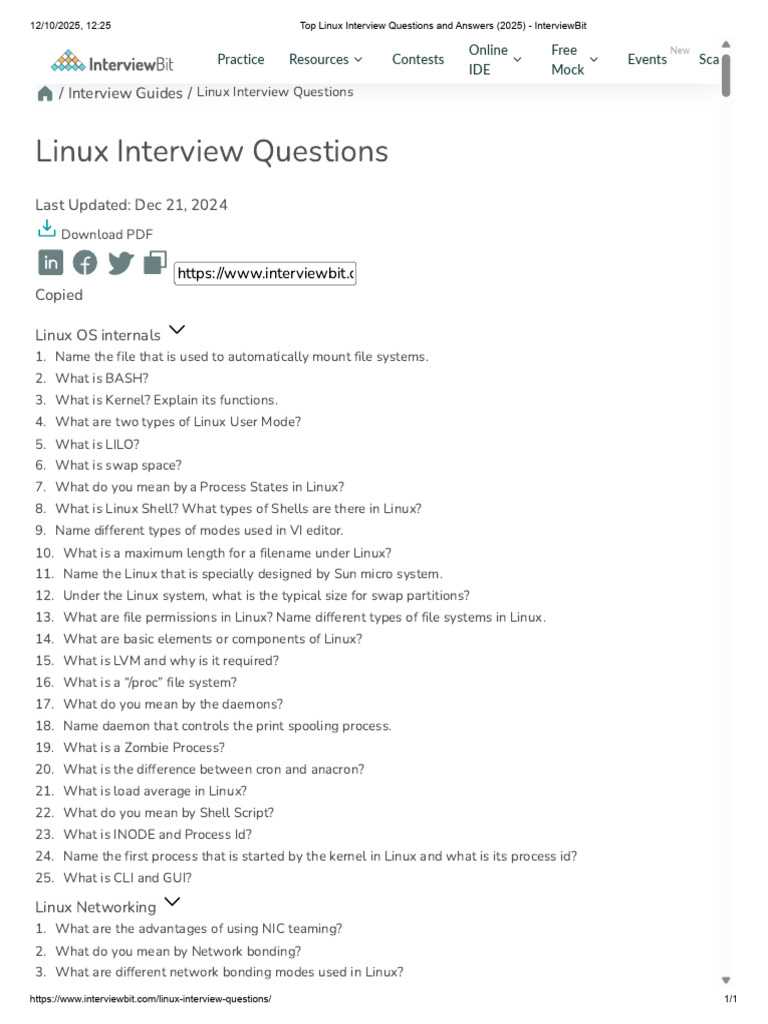 Top Linux Interview Questions 2025 | PDF | Linux | Shell (Computing)