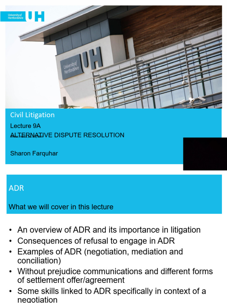 Lecture 9A. ADR | PDF | Alternative Dispute Resolution | Mediation