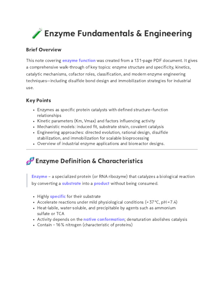 Enzyme Function and Engineering Insights | PDF | Enzyme | Cofactor ...