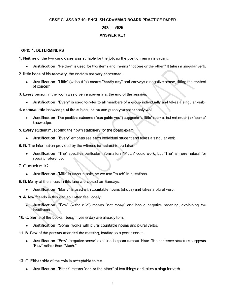 CBSE Class 9 English Grammar Practice | PDF | Grammatical Number | Plural