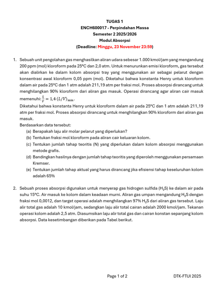 Proses Absorpsi dan Desorpsi Gas 2025 | PDF
