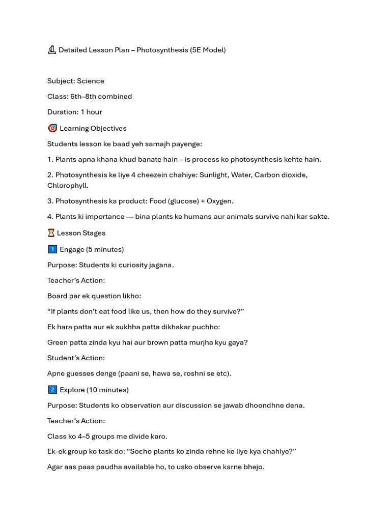 Photosynthesis Lesson Plan for Grades 6-8 | PDF | Photosynthesis ...