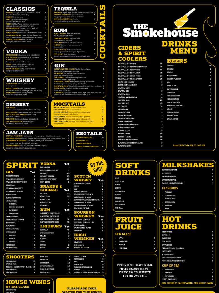 Comprehensive Drinks Menu with Prices | PDF | Martini (Cocktail) | Drink