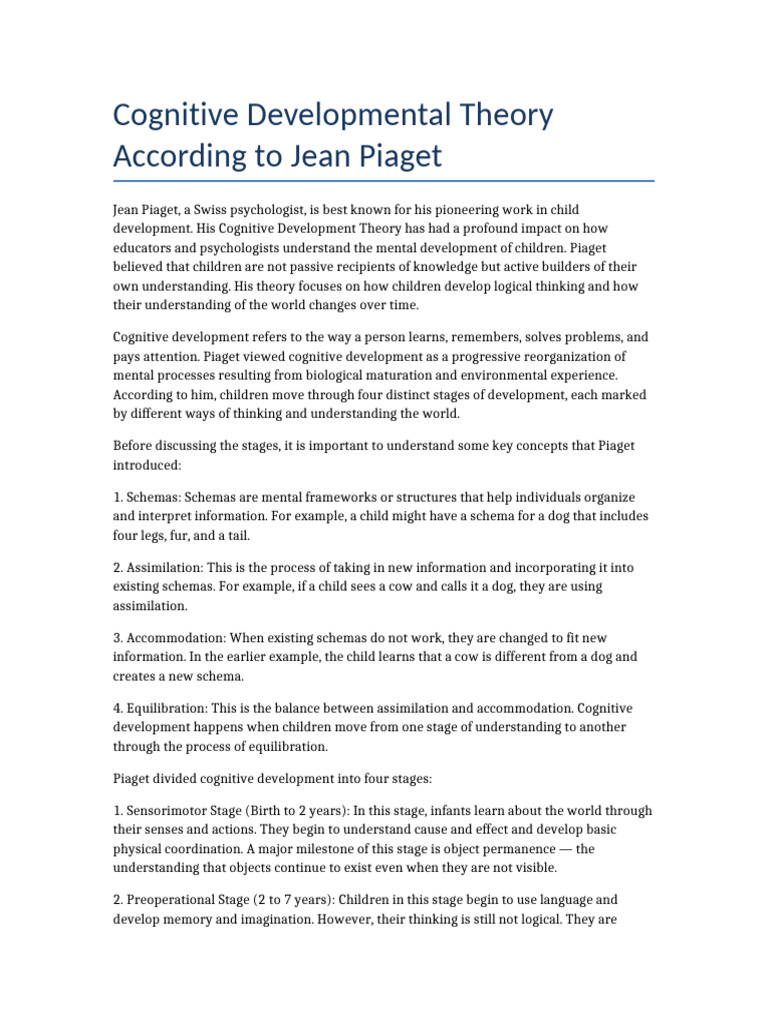 Piaget's Stages of Cognitive Development | PDF | Cognitive Development ...