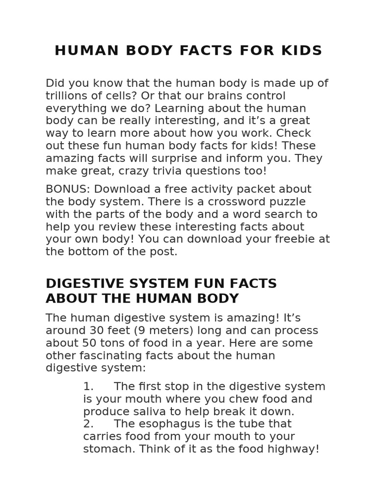 Fun Human Body Facts for Kids | PDF | Heart Valve | Heart