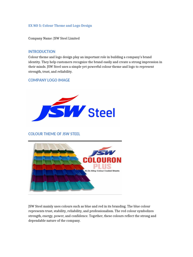 JSW Steel Logo and Color Theme Analysis | PDF
