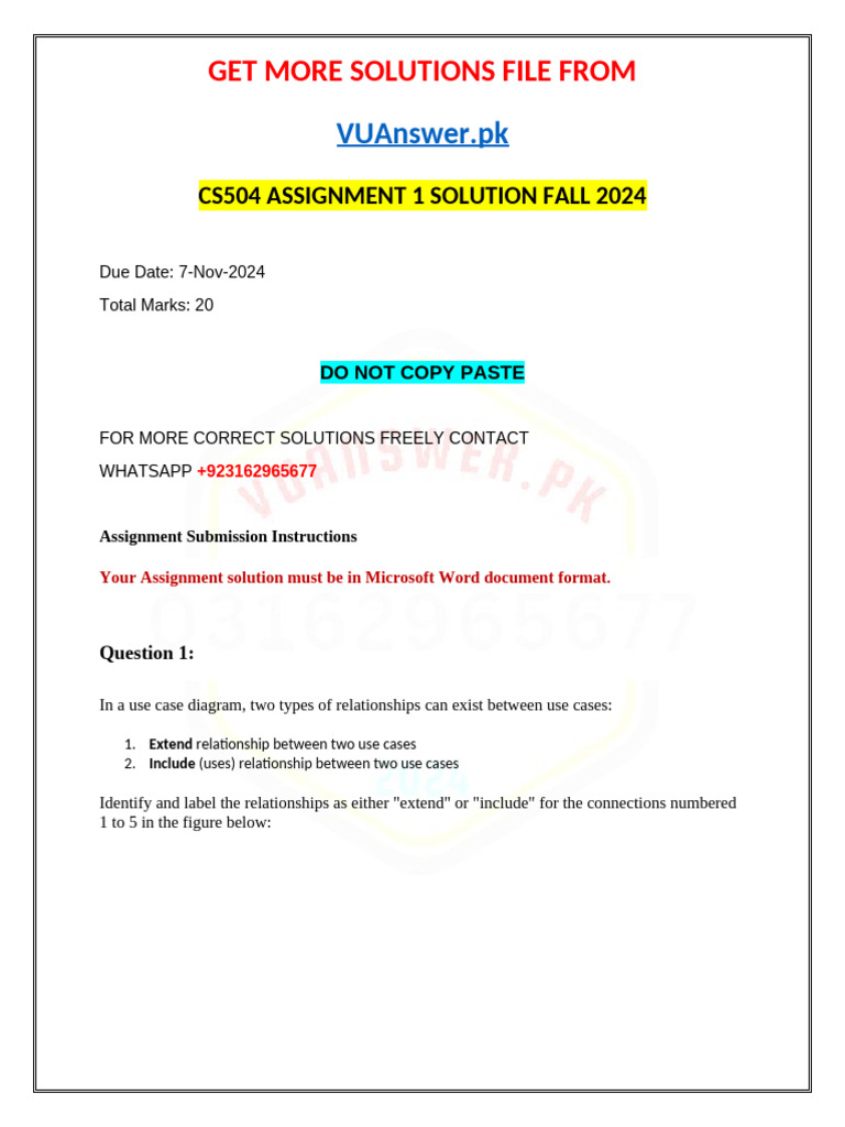 CS504 Assignment 1 Solution Fall 2024 | PDF