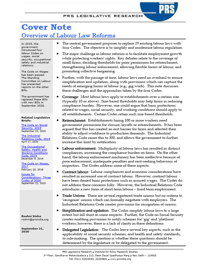 Overview of India's Labour Law Reforms | PDF | Labour Law | Employment