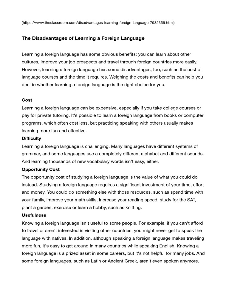 Disadvantages of Learning a Foreign Language | PDF | Foreign Language ...