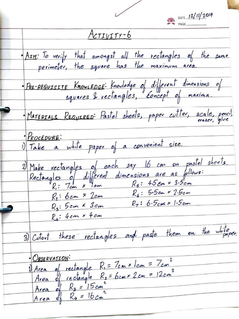 Rectangle Area Calculation Activity | PDF