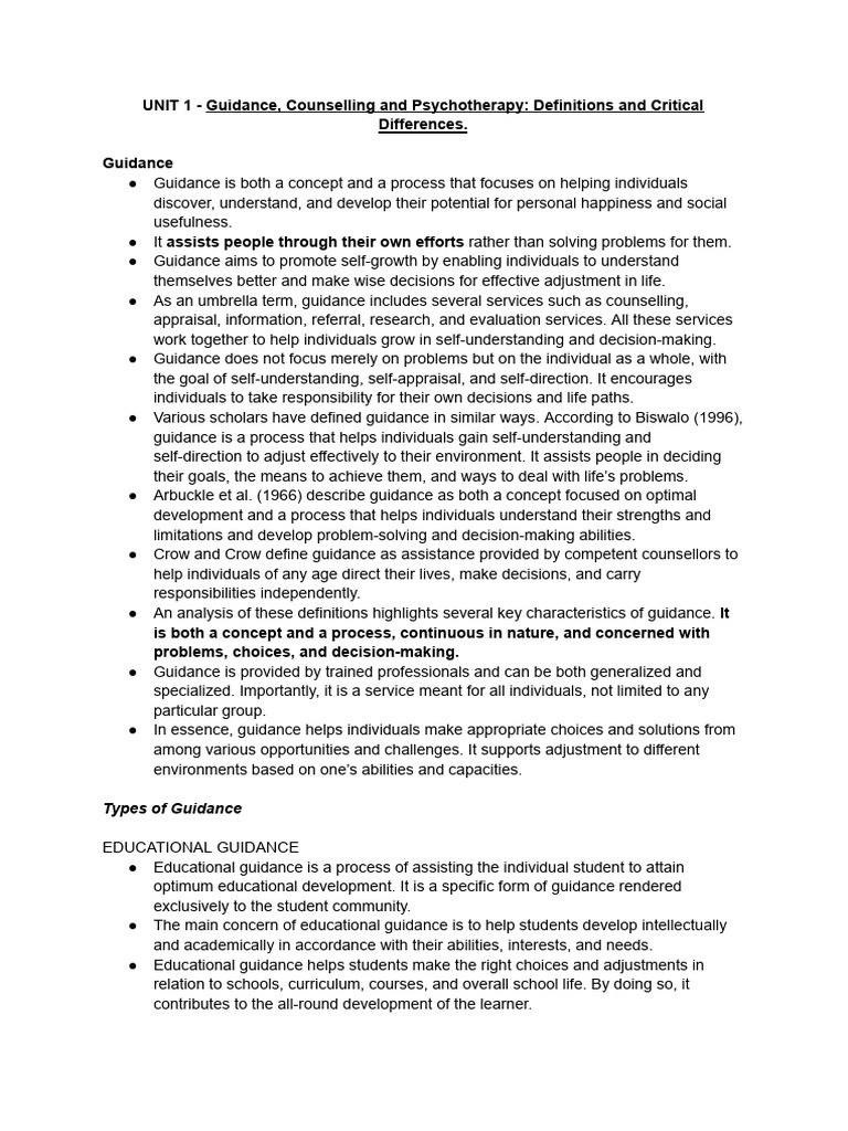 Guidance and Educational Support Overview | PDF | Psychotherapy ...
