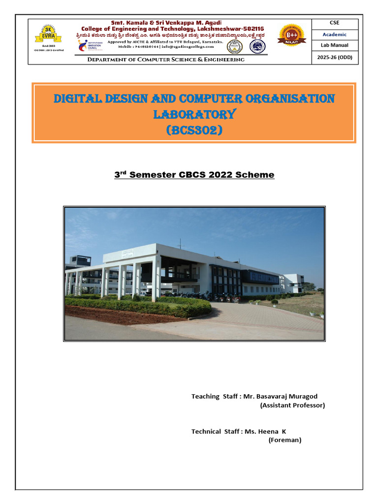 Digital Design Lab Manual BCS302 2025-26 | PDF | Hardware Description ...