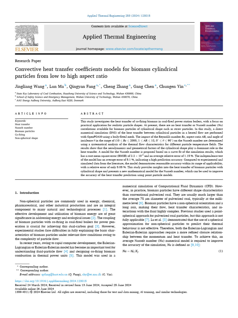 Biomass Heat Transfer Models for Cylindrical Particles | PDF | Heat ...