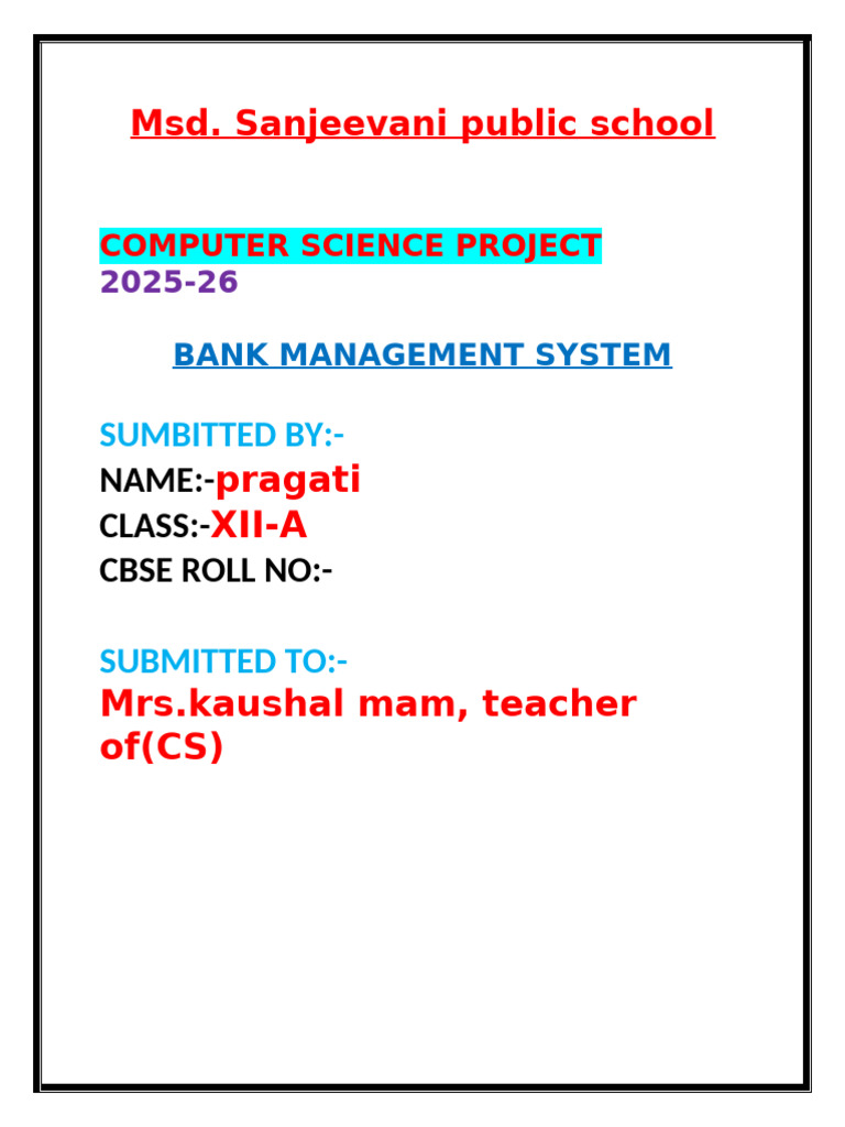 CS-PROJECT-BANK-MANAGEMENT-SYSTEM-2023-24 | PDF | Databases | My Sql
