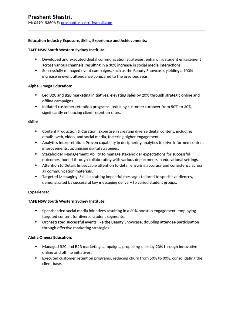 EducationIndustryAchievements Prashant | PDF