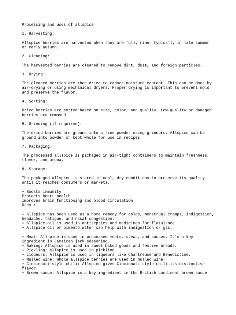 Allspice Processing and Uses Guide | PDF