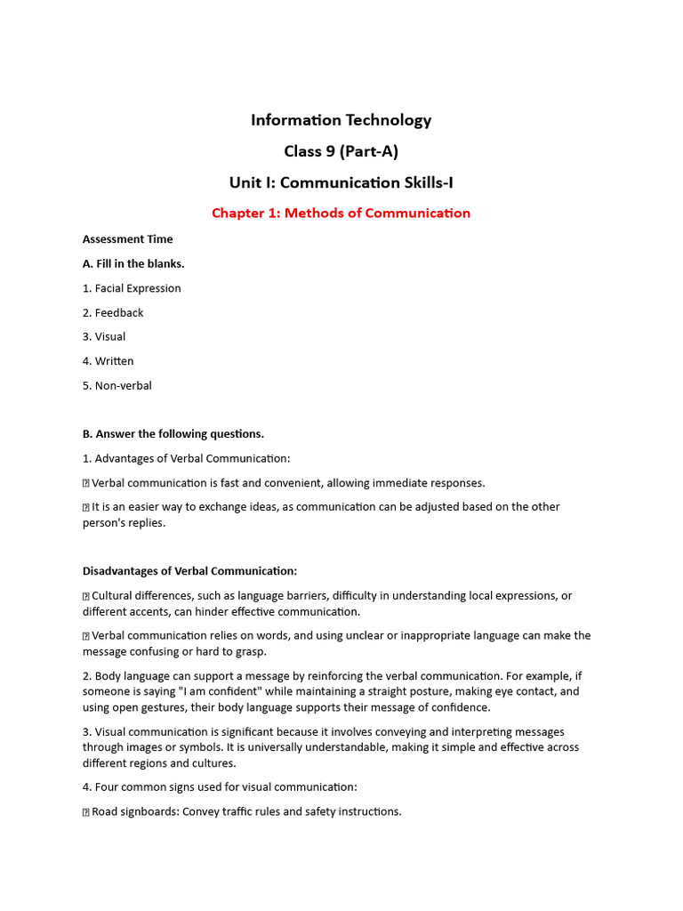 Communication Skills for Class 9 | PDF | Communication | Body Language