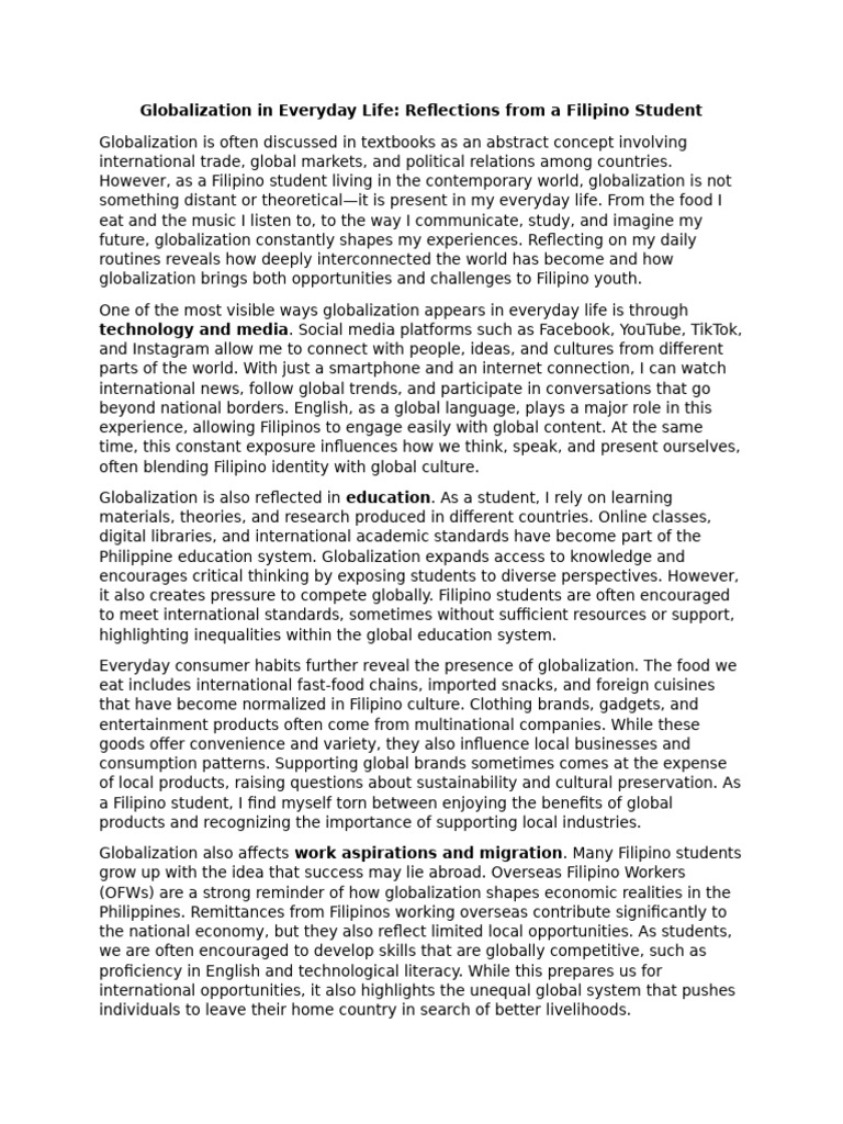 Globalization's Impact on Filipino Students | PDF | Globalization