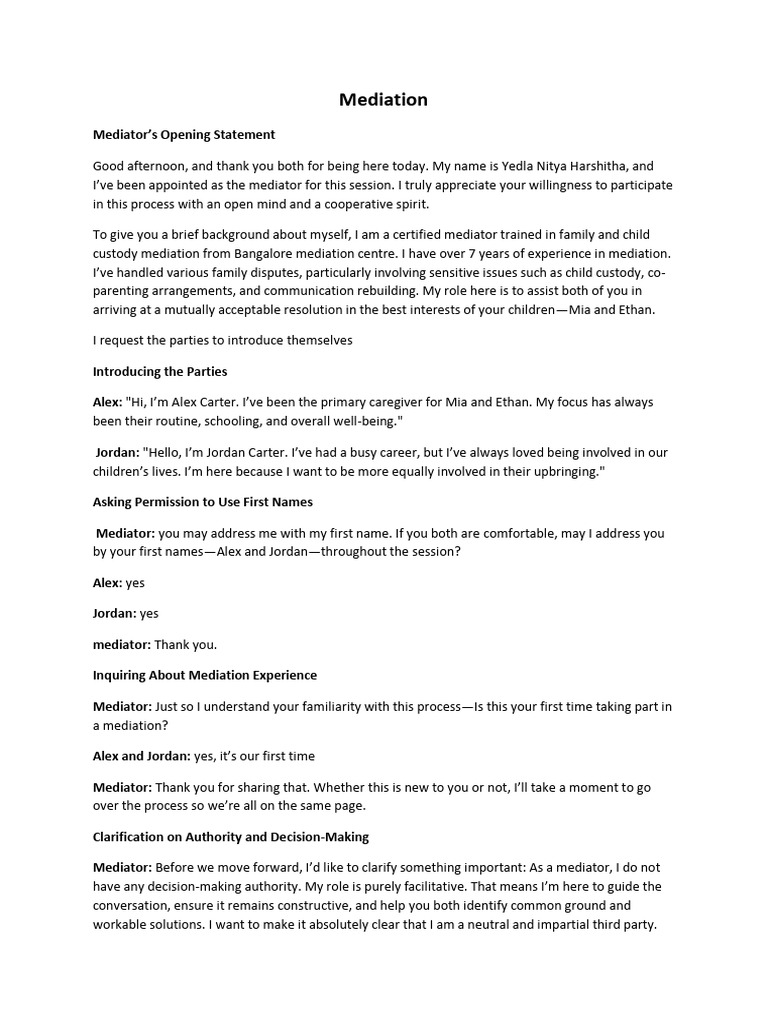 Mediation Process for Child Custody Dispute | PDF | Mediation | Child ...