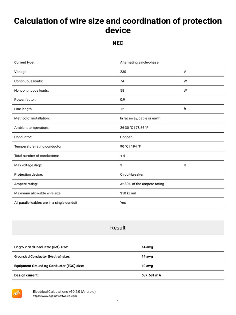 Wire Size Calculation and Protection Coordination | PDF | Electrical ...