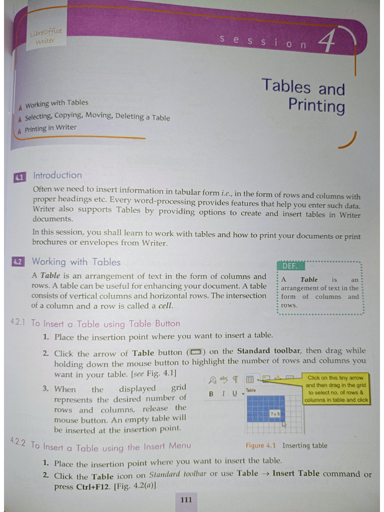IT Session 4 Tables and Printing (1) | PDF